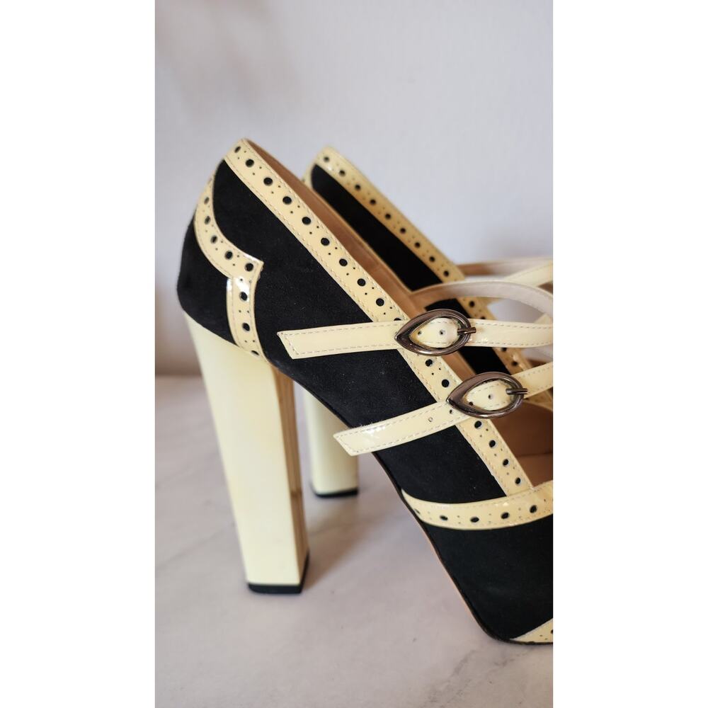 Marchez Vous Italian Spectator Pumps Sz 9 Black/Yellow 5" Heels Mary Jane Retro - Picture 6 of 14